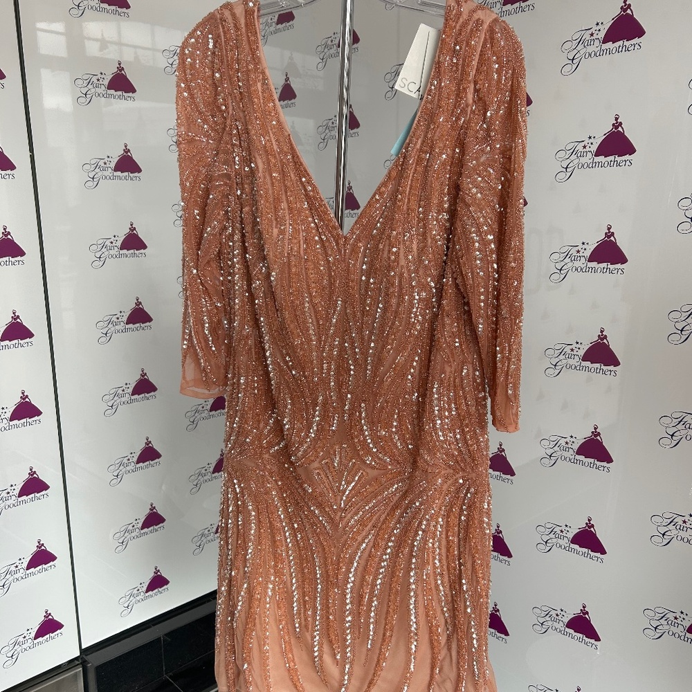 Scala 48663 Size 18 Gold Sequined Evening Dress